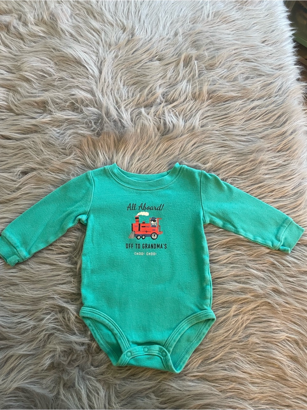 🐶Carter’s All Aboard! Teal Long-Sleeve Baby One-Piece
